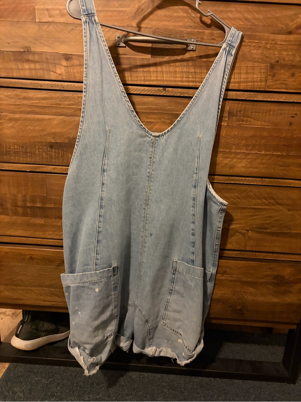We The Free Light Wash Denim Short Overalls